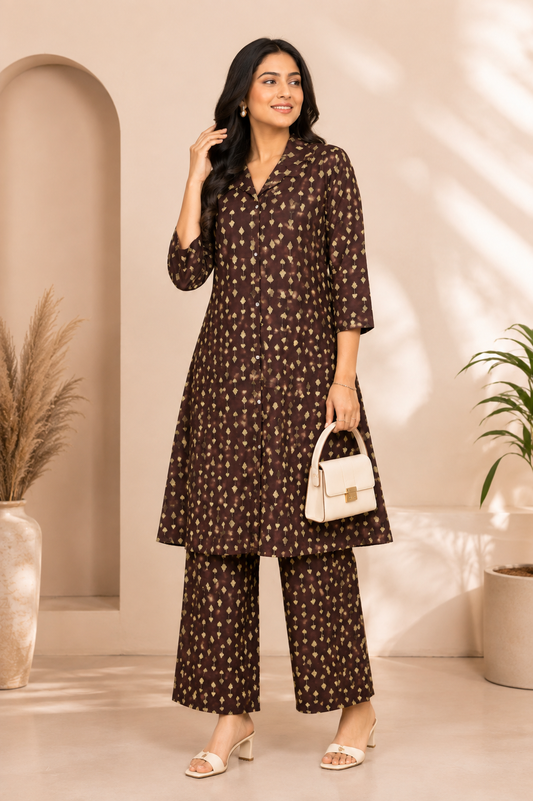 Premium Rayon A-Line Co-ord Set | Choco Brown