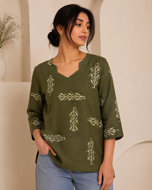 Cotton Short Top for Women | Green