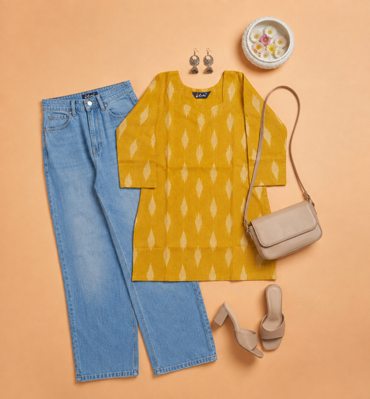 Cotton Short Top for Women | Mustard Yellow