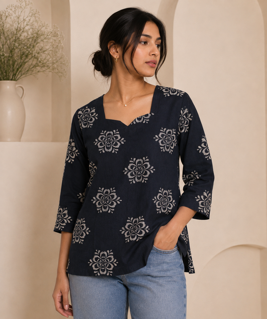 Cotton Short Top for Women | Black