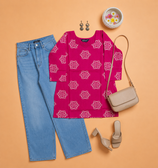 Cotton Short Top for Women | Pink
