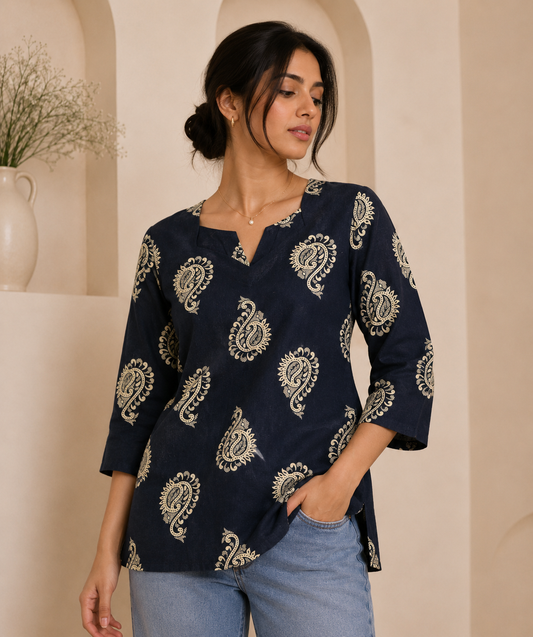 Cotton Short Top for Women | Black