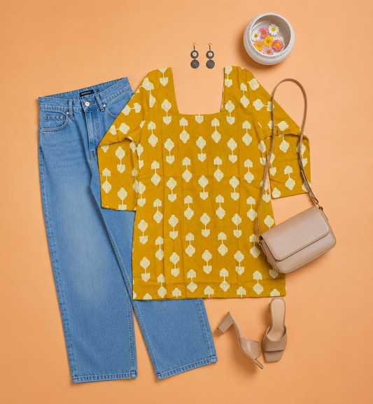 Cotton Short Top for Women | Mustard Yellow