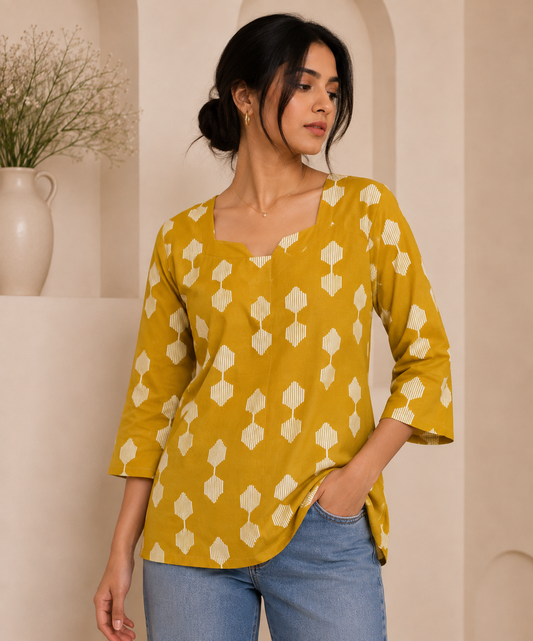 Cotton Short Top for Women | Mustard Yellow
