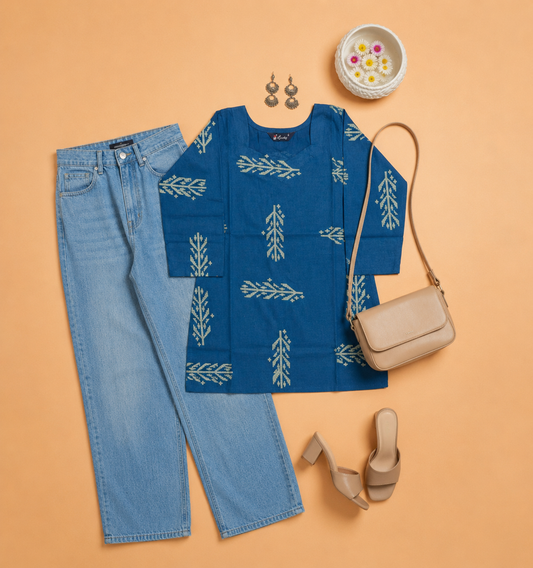 Cotton Short Top for Women | Teal Blue
