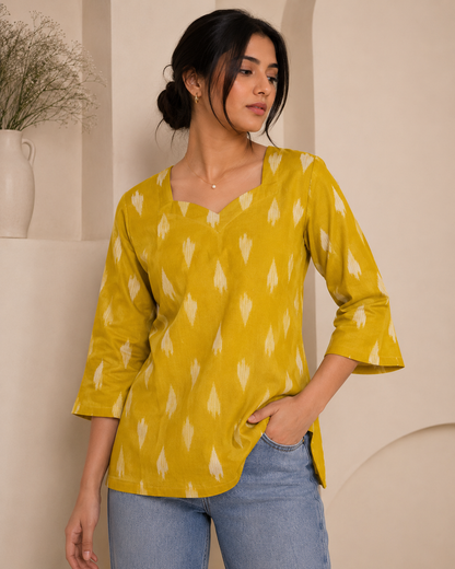 Cotton Short Top for Women | Mustard Yellow