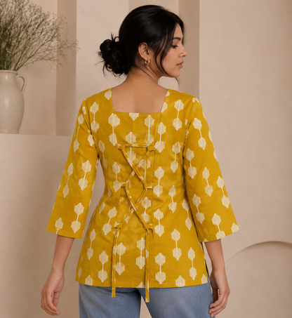 Cotton Short Top for Women | Mustard Yellow