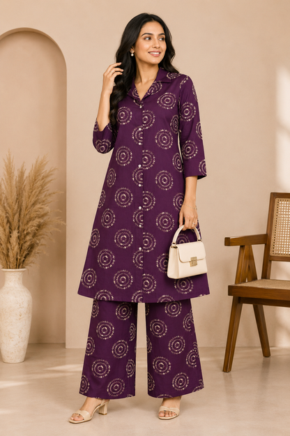 Premium Rayon A-Line Co-ord Set | Purple
