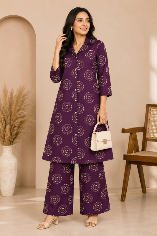 Premium Rayon A-Line Co-ord Set | Purple