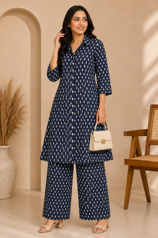 Premium Rayon A-Line Co-ord Set | Navy Blue