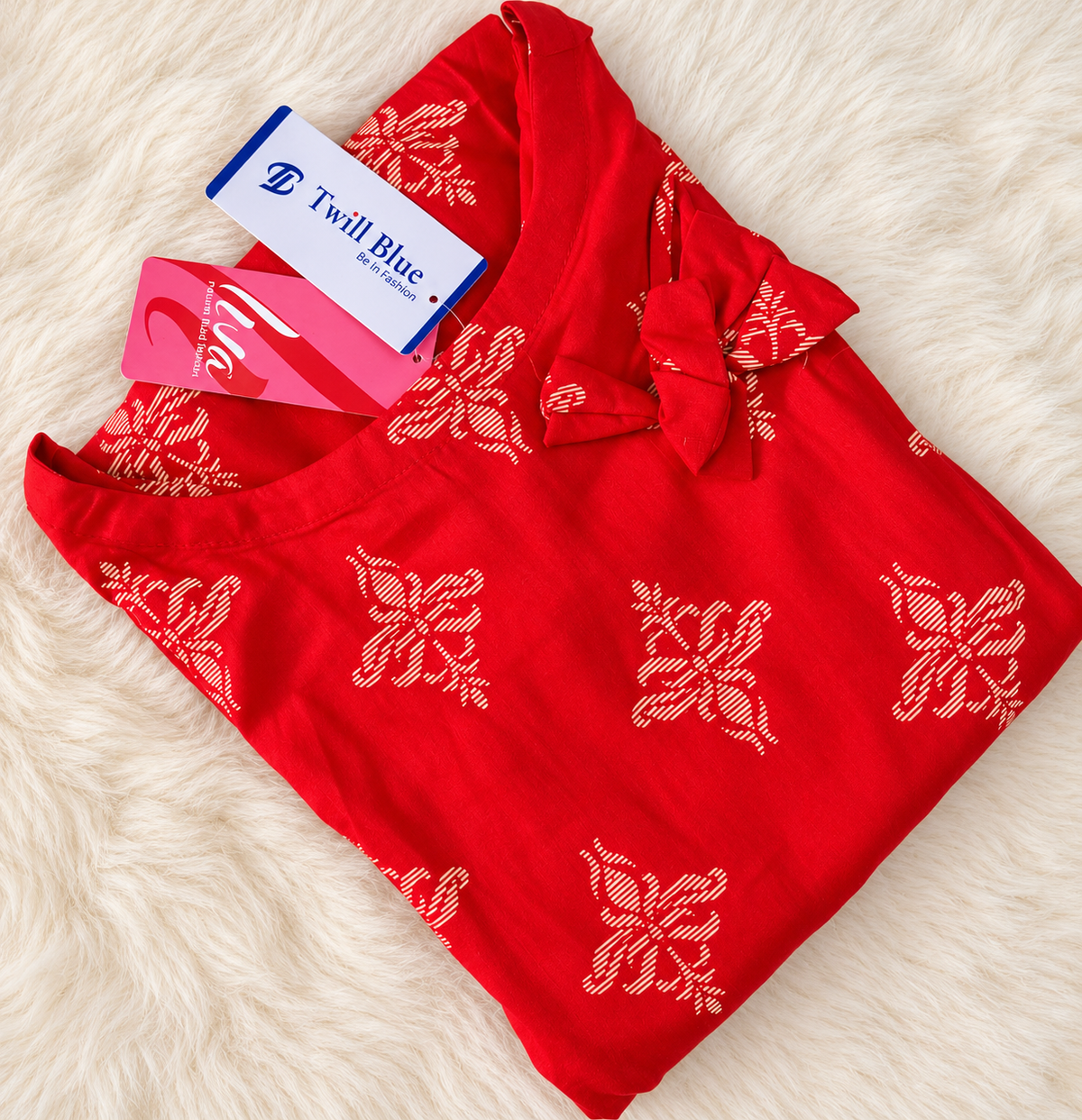 Liva Rayon Red Floral Printed Kurti with Bow Detailing 🎀