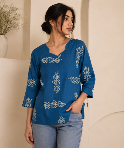 Cotton Short Top for Women | Teal Blue