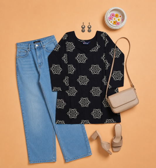 Cotton Short Top for Women | Black