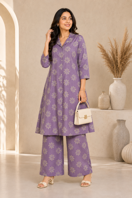 Premium Rayon A-Line Co-ord Set | Lavendar