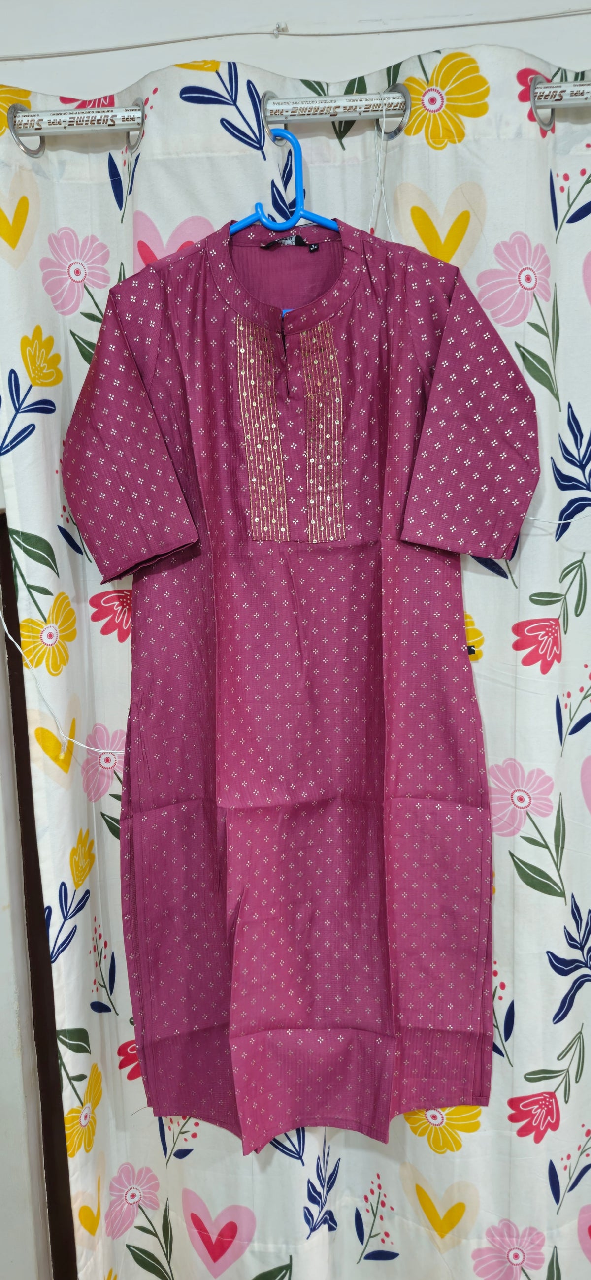 Berry Pink Festive Silk Kurti with Sequin Detailing