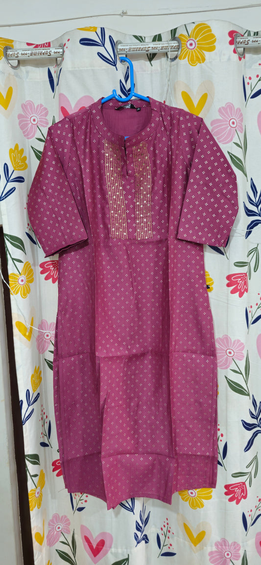 Berry Pink Festive Silk Kurti with Sequin Detailing