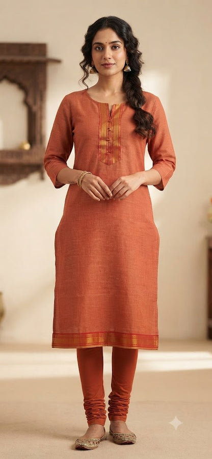 Peach Coral Chettinad Cotton Kurti