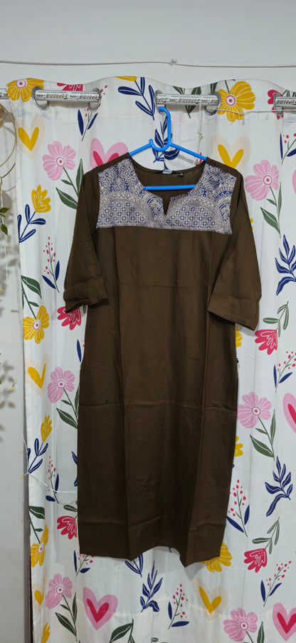 Chocolate Brown & Royal Blue Rayon Kurti